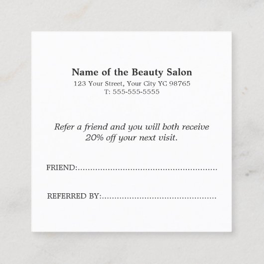 Simple Élégant Pale Rose Carte de référence Beauté (Dos)