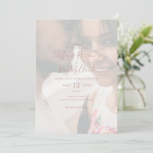 Simple Elegant Roos Gold Photo Casual Weddenschap Kaart (Staand voorkant)