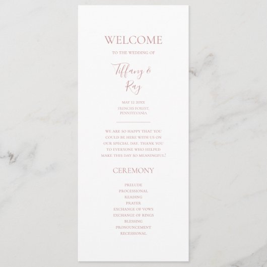 Simple Elegant Roos Gold Wedding Program Programma (Voorkant)