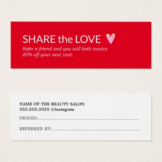 Simple Élégant Rouge Blanc Rose Coeur Référence (Devant & derrière)