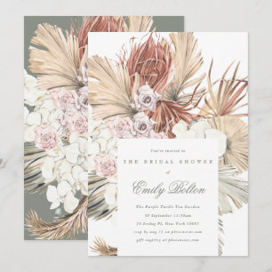 Simple Elegant Sage Floral Moss Green Pampas Boho Kaart