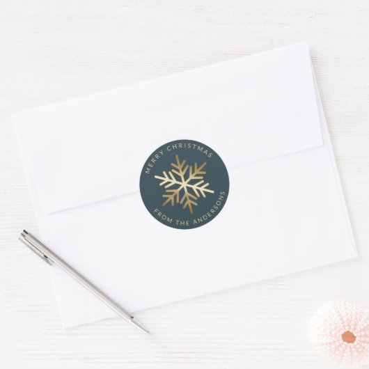 Simple Elegant Snowflake Family Christmas Ronde Sticker (Envelop)