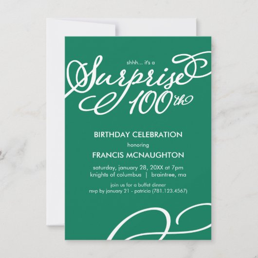 Simple, Elegant Surprise Invitation 100e anniversa (Devant)
