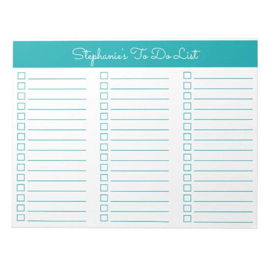 Simple Elegant Teal 8.5x11 Three Column Checklist Notitieblok (Voorkant)