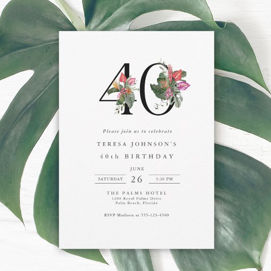 Simple Elégant Tropical Invitation 40e Anniversair