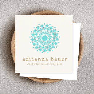 Simple Elegant Turquoise Blue Mandala Vierkante Visitekaartje