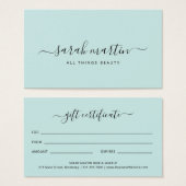 Simple Elegant Turquoise Turquoise certificat cade (Devant & derrière)