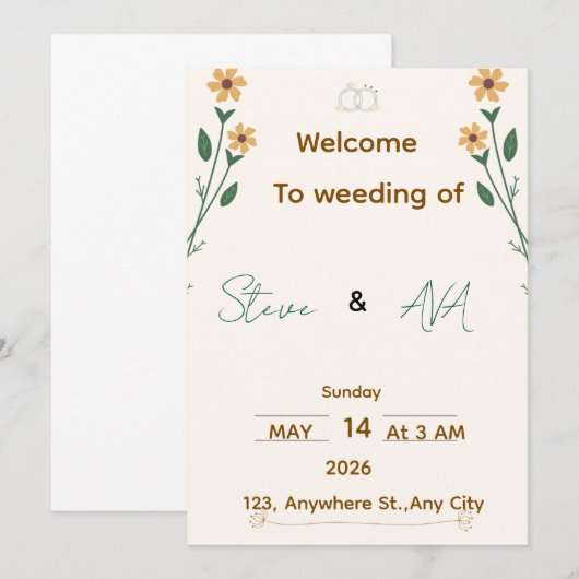 Simple Elegant Wedding Invitation (Devant / Derrière)