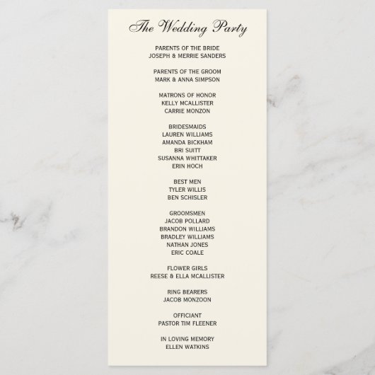 Simple Elegant Wedding Program Programma (Achterkant)