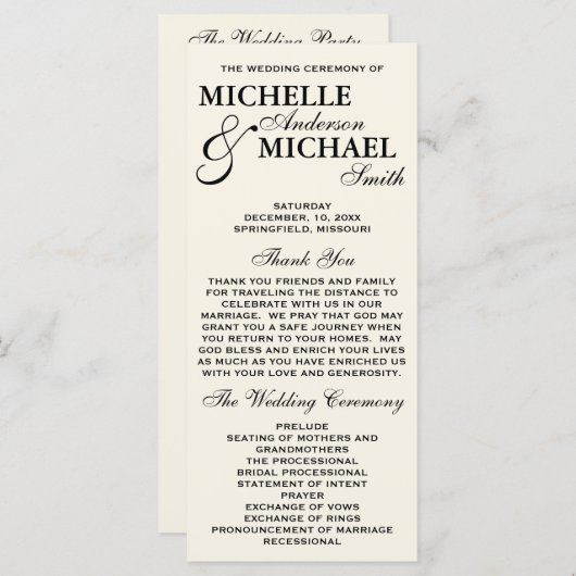 Simple Elegant Wedding Program Programma (Voorkant / Achterkant)