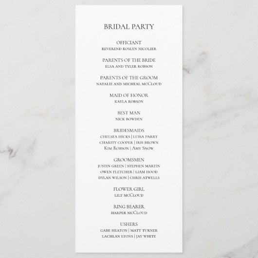 Simple Elegant Wedding Program Programma (Achterkant)