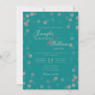 Simple Elegant Wedding Silver Confetti Blauwgroen Kaart