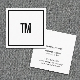 Simple Elegant White Black Monogram Attorney Vierkante Visitekaartje