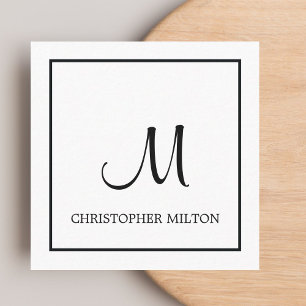 Simple Elegant White Black Monogram Attorney Vierkante Visitekaartje
