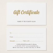 Simple Elegant White Faux Gold Beauty Carte cadeau (Devant & derrière)
