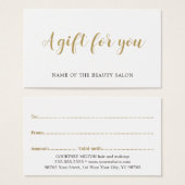 Simple Elegant White Faux Gold Beauty Carte cadeau (Devant & derrière)