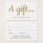 Simple Elegant White Faux Gold Beauty Gift card (Devant & derrière)