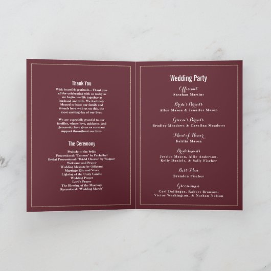 Simple elegant white gold burgundy Program Programma (Binnen)
