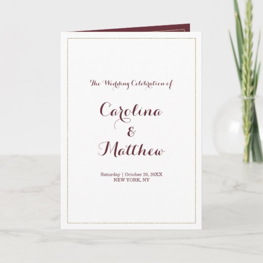 Simple elegant white gold burgundy Program Programma (Voorkant)