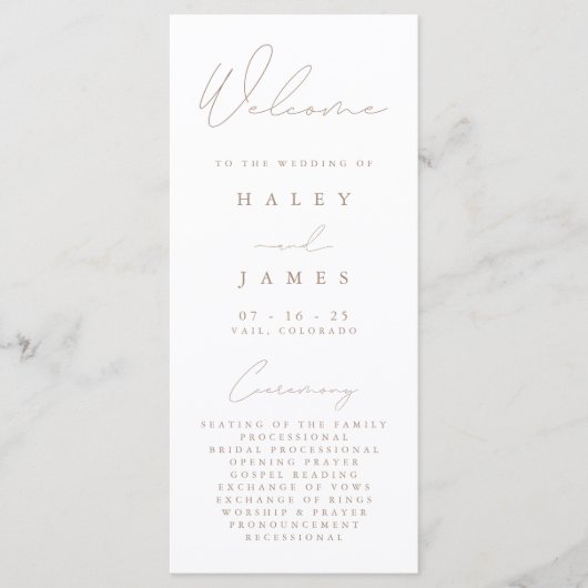 Simple Elegant White & Taupe Wedding Program Menu (Voorkant)