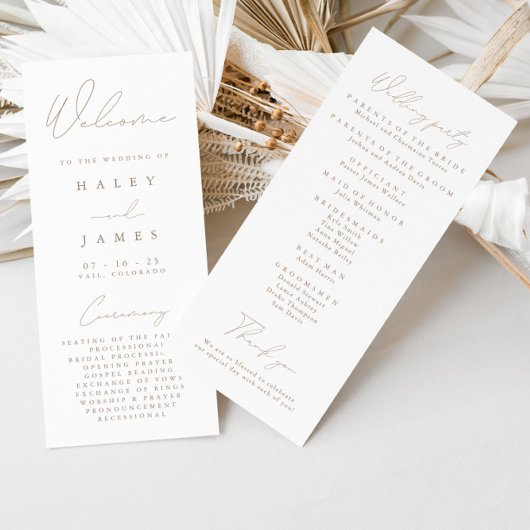 Simple Elegant White & Taupe Wedding Programme