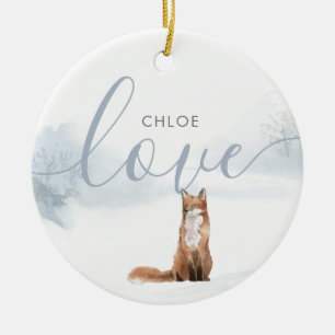Simple Elegant Winter Woodland Scene Fox Keramisch Ornament