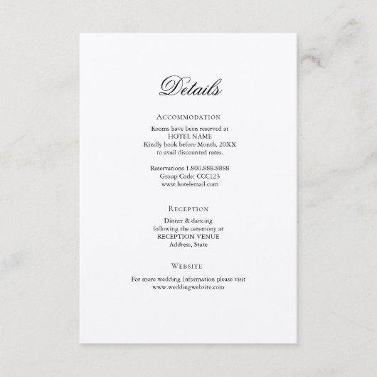 Simple élégante - Détails du mariage Carte boîtier (Devant)