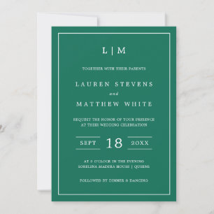 Simple Emerald Green Monogram Elegant Wedding Kaart