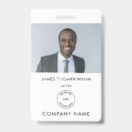 Simple Employee Photo ID Name Logo White Badge