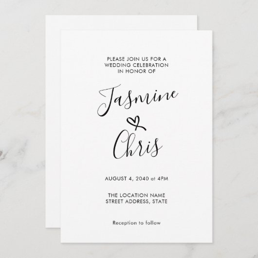 Simple Et Élégante Faire-part de mariage Classique (Devant / Derrière)