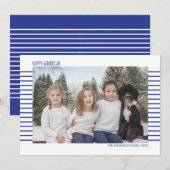 Simple et moderne carte de Hanoukka rayée bleu et  (Devant / Derrière)