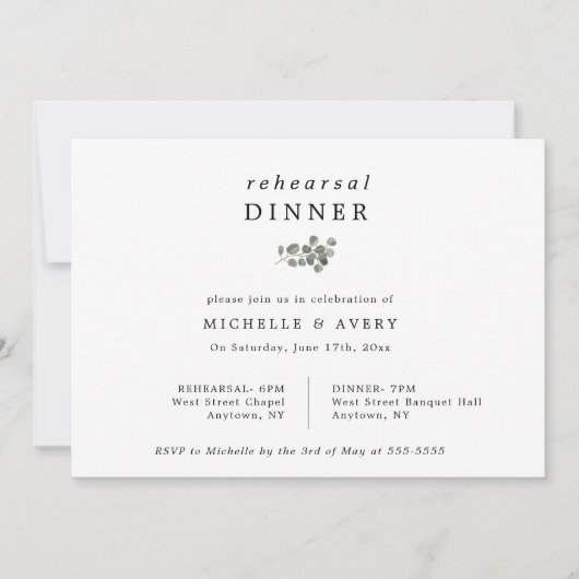 Simple Eucalyptus Chic Rehearsdîner Invitation (Devant)