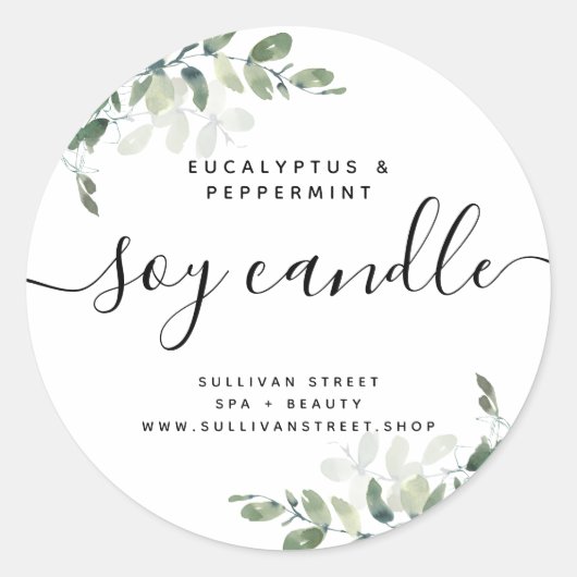 Simple Eucalyptus Étiquette à bougie soja vert (Devant)