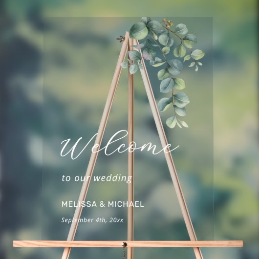 Simple Eucalyptus Leave Wedding Welcome Acryl Bord (Neutraal)