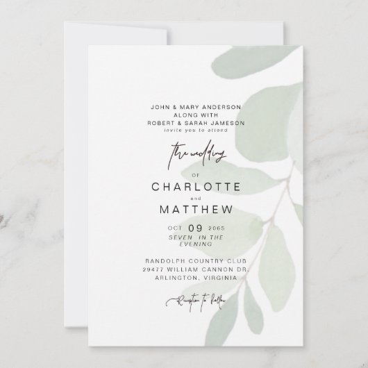 Simple Eucalyptus Les deux parents Faire-part de m (Devant)