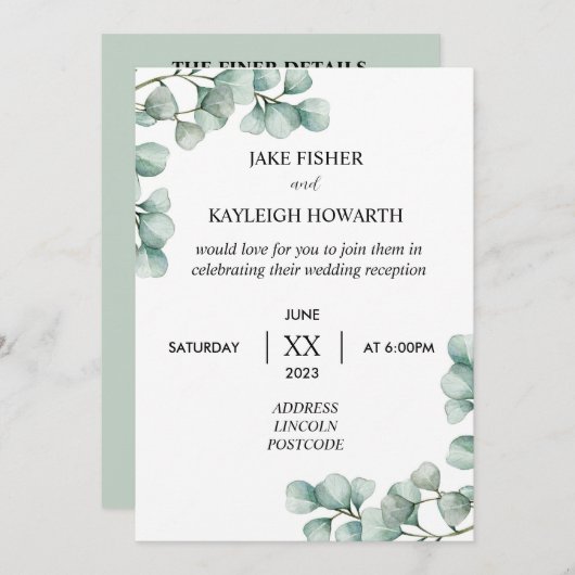 Simple Eucalyptus Mariage Réception Invitation (Devant / Derrière)