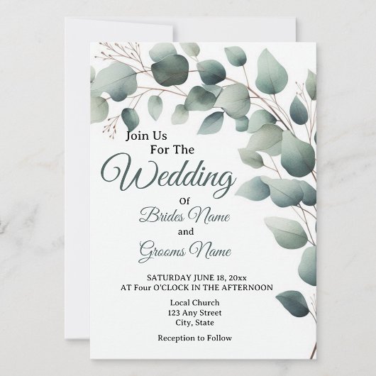 Simple Eucalyptus Wedding Invitation