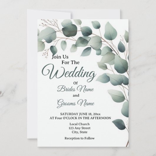 Simple Eucalyptus Wedding Invitation (Devant)