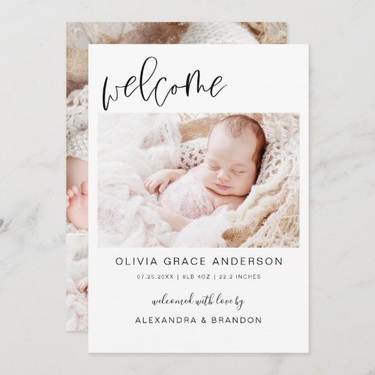 Simple Faire-part bébé photo Collage moderne (Devant / Derrière)