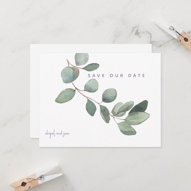 Simple Faire-Part de Mariage à la Lavande et à l'E (Devant/Arrière en situation)