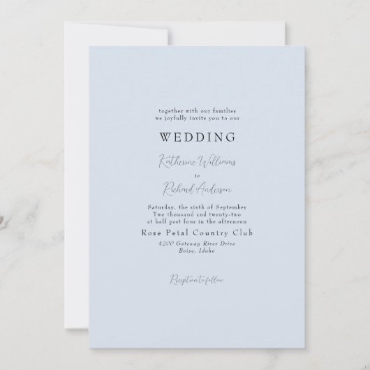 Simple Faire-Part de Mariage Bleu Poussière sans P (Devant)