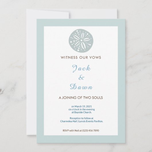 Simple Faire-part de mariage bleu vert sable (Devant)