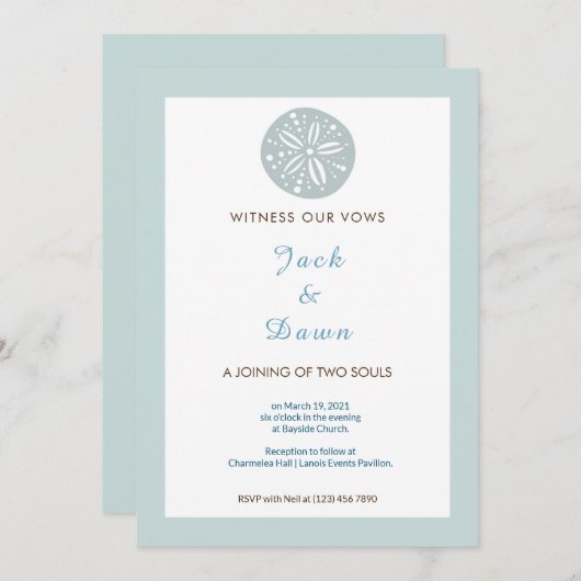 Simple Faire-part de mariage bleu vert sable (Devant / Derrière)