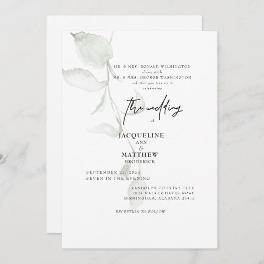 Simple Faire-part de mariage Botanique des deux pa (Devant / Derrière)