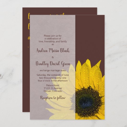 Simple Faire-part de mariage Brown de tournesol ja (Devant / Derrière)