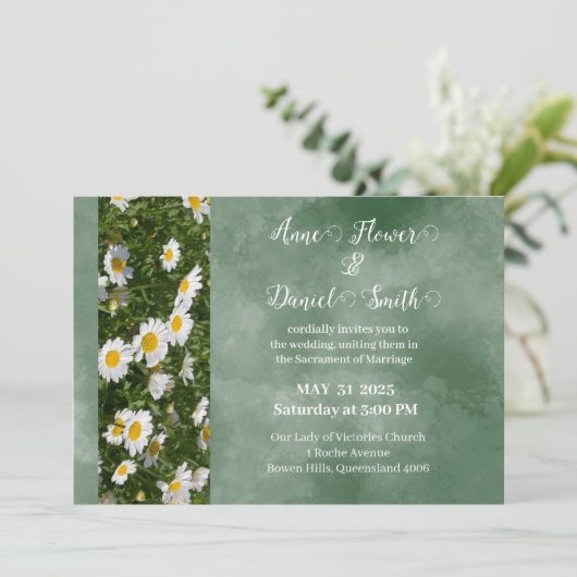 Simple Faire-part de mariage catholique verte (Debout devant)