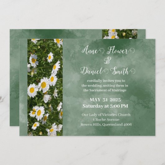Simple Faire-part de mariage catholique verte (Devant / Derrière)