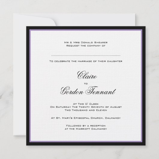 Simple Faire-part de mariage classique noir et vio (Dos)