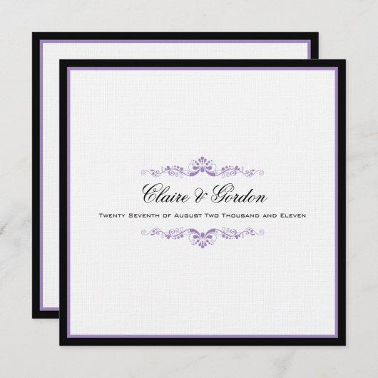 Simple Faire-part de mariage classique noir et vio (Devant / Derrière)