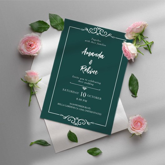Simple Faire-part de mariage de bordure verte